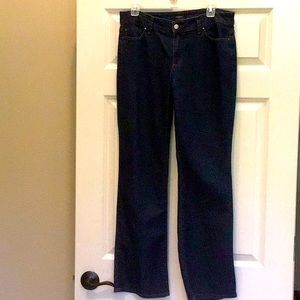 Ann Taylor curvy 8 dark wash denim button zip front jeans small flare leg